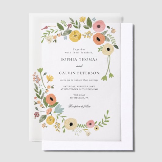 Bohemian Floral Wildflower bruiloft Vellum Uitnodigingen (Offset)