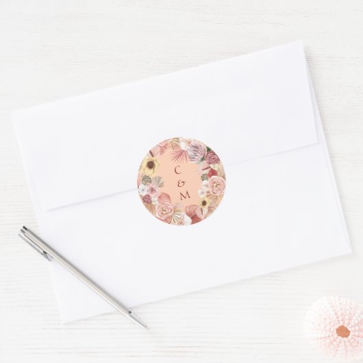 Bohemian Floral Wreath Caramel Initials Stickers (Envelop)