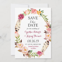 Bohemian Floral Wreath Feather Boho Save the Date