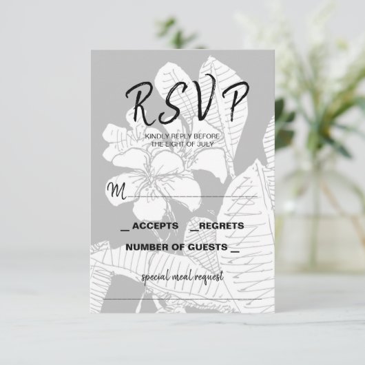 Bohemian Floral Zwart Wit RSVP-kaart RSVP Kaartje (Staand voorkant)