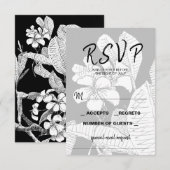 Bohemian Floral Zwart Wit RSVP-kaart RSVP Kaartje (Voorkant / Achterkant)