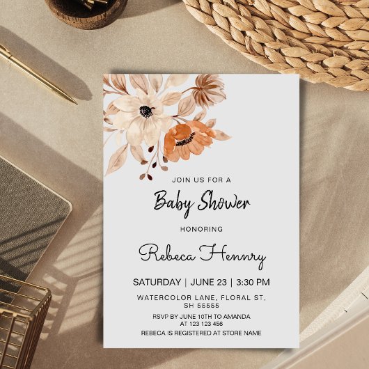 Bohemian Flower minimalistisch baby shower bewerkb Kaart