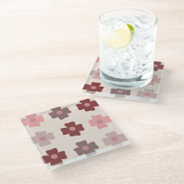 Bohemian Flower Pink Brown Pattern Glazen Onderzetter