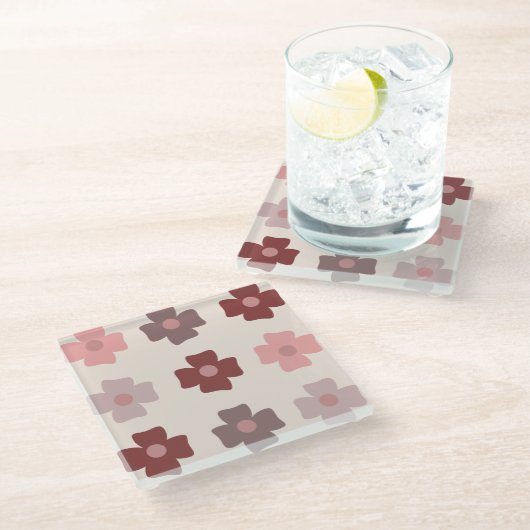 Bohemian Flower Pink Brown Pattern Glazen Onderzetter (Schuin)