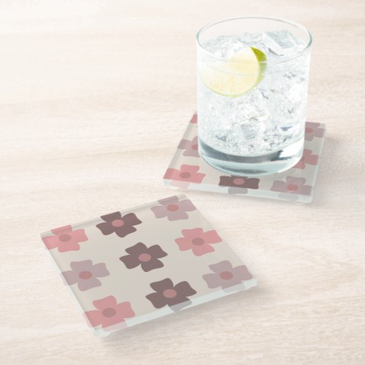 Bohemian Flower Pink Brown Pattern Glazen Onderzetter (Schuin)