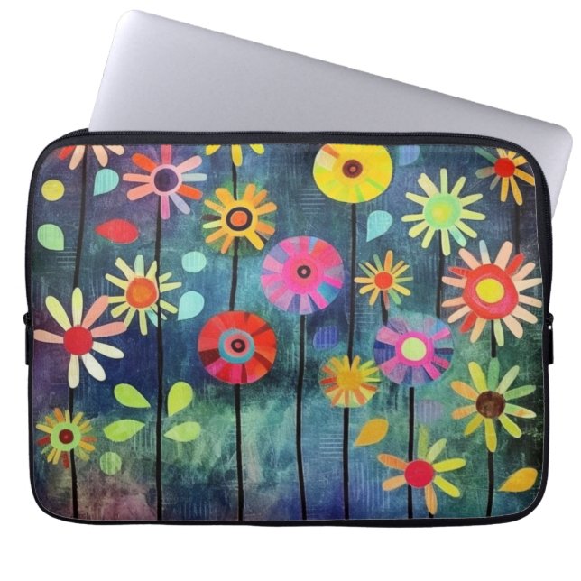 Bohemian Flowers Colorful Laptop Sleeve (Voorkant)