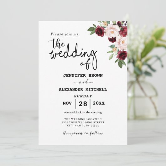 Bohemian Flowers Elegance Wedding Invitation Kaart (Staand voorkant)