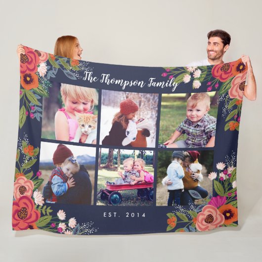 Bohemian Flowers Family Foto Collage Fleece Deken (In situ)