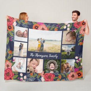 Bohemian Flowers Family Foto Collage Nine Fleece Deken