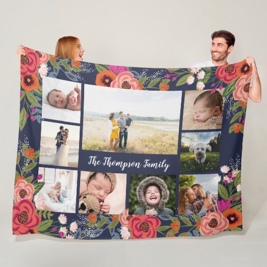 Bohemian Flowers Family Foto Collage Nine Fleece Deken (In situ)