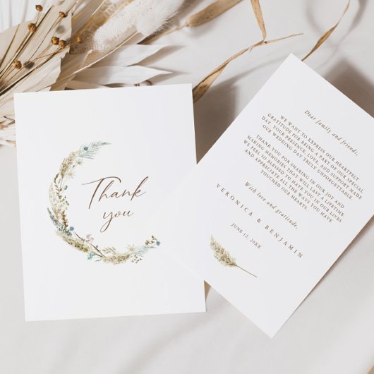 Bohemian Flowers & Pampas Grass bedankje Bedankkaart