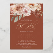 Bohemian Flowers Roos Gold Foil 50ste verjaardag Folie Uitnodiging (Voorkant)