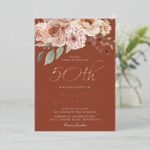 Bohemian Flowers Roos Gold Foil 50ste verjaardag Folie Uitnodiging (Staand Voorkant)