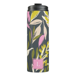 Bohemian Foliage Pattern Monogram Thermal Tumbler Thermosbeker