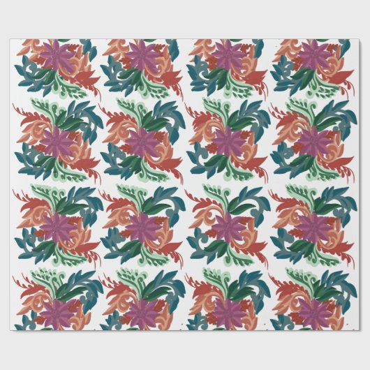Bohemian Folk Art Floral Pattern Wrapping Paper Cadeaupapier (Vlak)