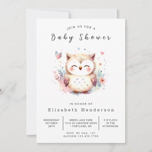 bohemian forest owl Baby shower Kaart (Voorkant)