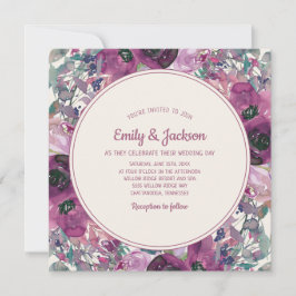 Bohemian Garden Paarse Waterverf Floral Wedding Kaart