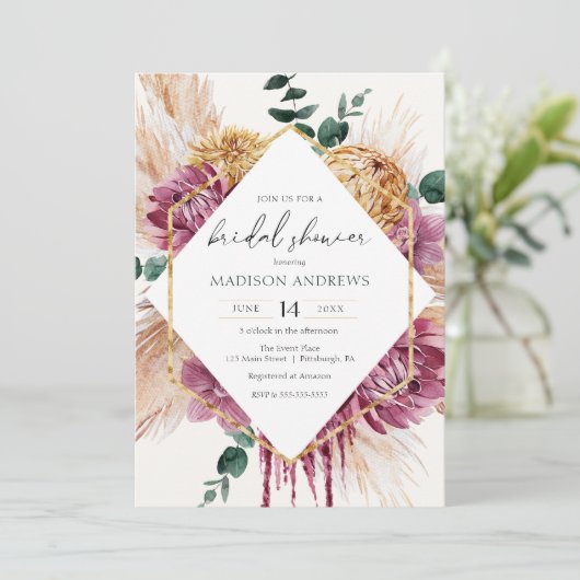 Bohemian Gedroogd Boeket Bruidsdouche Uitnodiging (Staand voorkant)