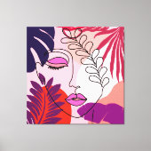 Bohemian Girl Line Art Roze esthetiek Canvas Afdruk (Voorkant)