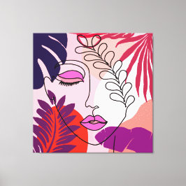 Bohemian Girl Line Art Roze esthetiek Canvas Afdruk