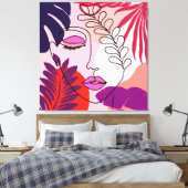 Bohemian Girl Line Art Roze esthetiek Canvas Afdruk (Insitu (Slaapkamer))