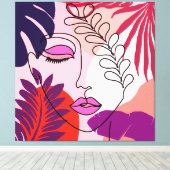 Bohemian Girl Line Art Roze esthetiek Canvas Afdruk (Insitu (Houten vloer))