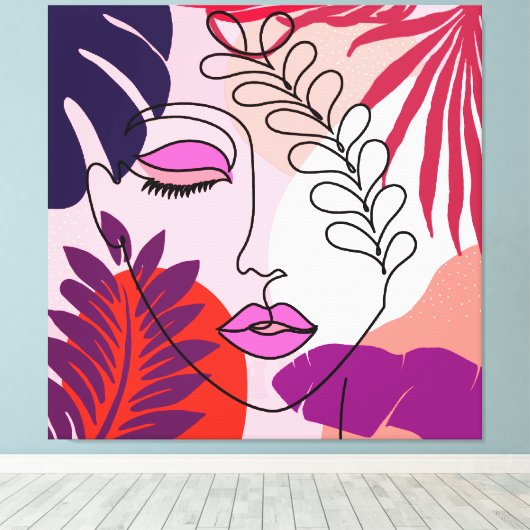 Bohemian Girl Line Art Roze esthetiek Canvas Afdruk (Insitu (Houten vloer))