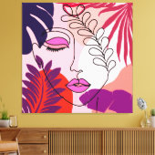 Bohemian Girl Line Art Roze esthetiek Canvas Afdruk (Insitu (Woonkamer))