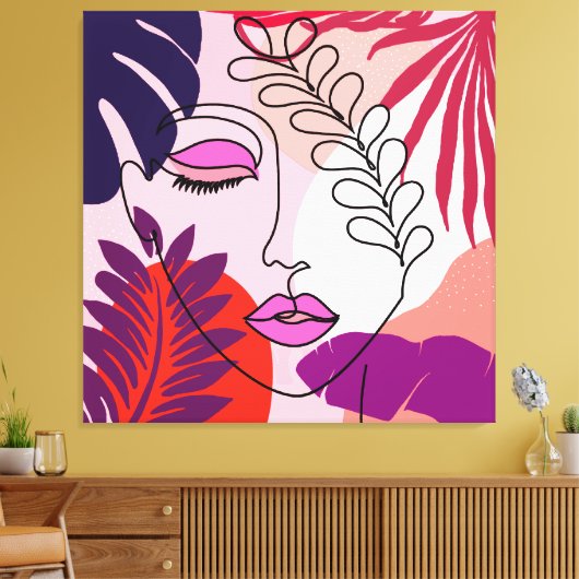 Bohemian Girl Line Art Roze esthetiek Canvas Afdruk (Insitu (Woonkamer))