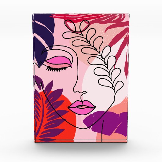 Bohemian Girl Line Art Roze esthetiek Fotoblokken (Voorkant)