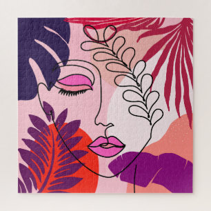 Bohemian Girl Line Art Roze esthetiek Legpuzzel