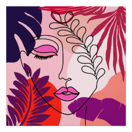 Bohemian Girl Line Art Roze esthetiek Perfect Poster