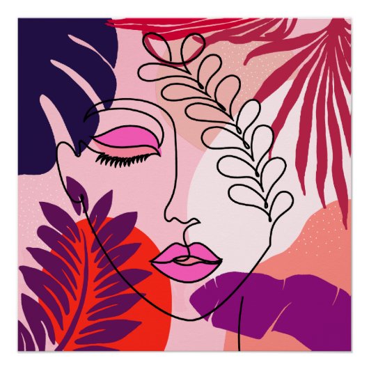 Bohemian Girl Line Art Roze esthetiek Perfect Poster (Voorkant)