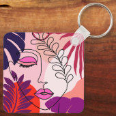 Bohemian Girl Line Art Roze esthetiek Sleutelhanger (Achterkant)