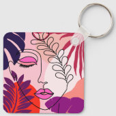 Bohemian Girl Line Art Roze esthetiek Sleutelhanger (Achterkant)