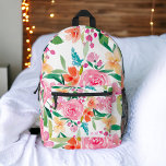 Bohemian girly roze sinaasappel floral waterverf bedrukte rugzak<br><div class="desc">Bohemian girly roze sinaasappel handbeschilderde bloemenbloemenpatroon rugzak met  felroze waterverven,  sinaasappel wilde bloemen en met groen en een moderne penseelschrift typografie.</div>