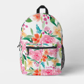Bohemian girly roze sinaasappel floral waterverf bedrukte rugzak (Voorkant)