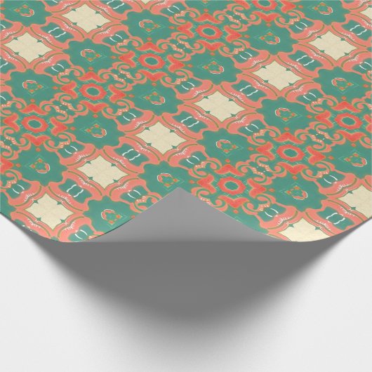 Bohemian Glam Turquoise Blue Coral Peach Tiles Cadeaupapier (Hoek)