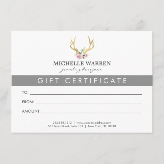 Bohemian Gold Antlers Gift Certificate (Voorkant)