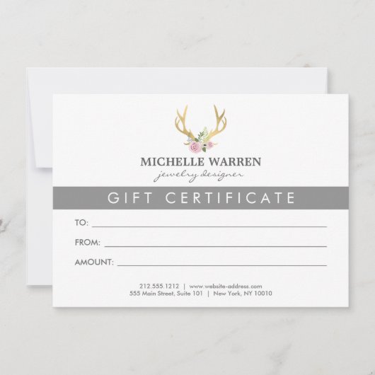 Bohemian Gold Antlers Gift Certificate (Voorkant)