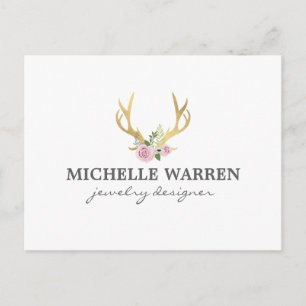 Bohemian Gold Antlers met bloemen Briefkaart