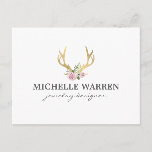 Bohemian Gold Antlers met bloemen Briefkaart (Voorkant)