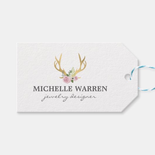 Bohemian Gold Antlers met bloemen Cadeaulabel (Voorkant (Horizontaal))