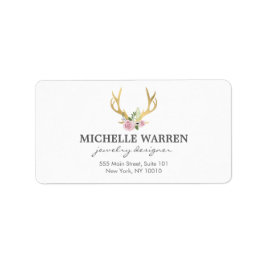 Bohemian Gold Antlers met bloemen Etiket