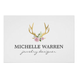 Bohemian Gold Antlers met bloemen Logo Downloaden Perfect Poster
