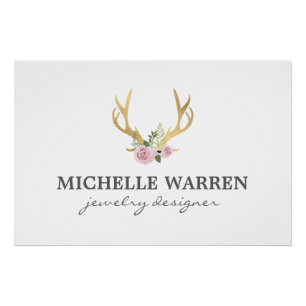 Bohemian Gold Antlers met bloemen Logo Downloaden Perfect Poster