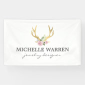 Bohemian Gold Antlers met bloemen Spandoek (Horizontaal)