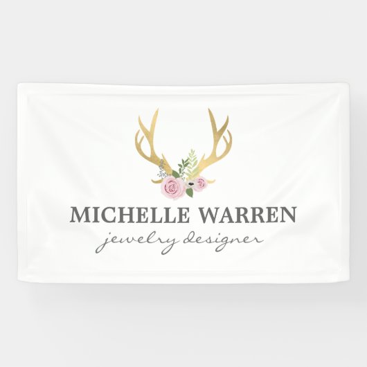 Bohemian Gold Antlers met bloemen Spandoek (Horizontaal)