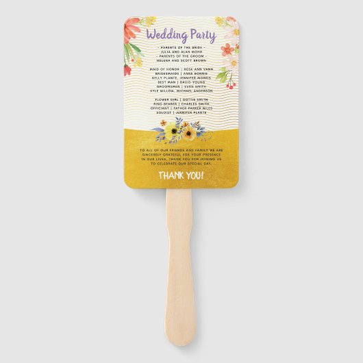 Bohemian Gold Bloemen Trouwprogramma Hand Fan Handwaaier (Achterkant)