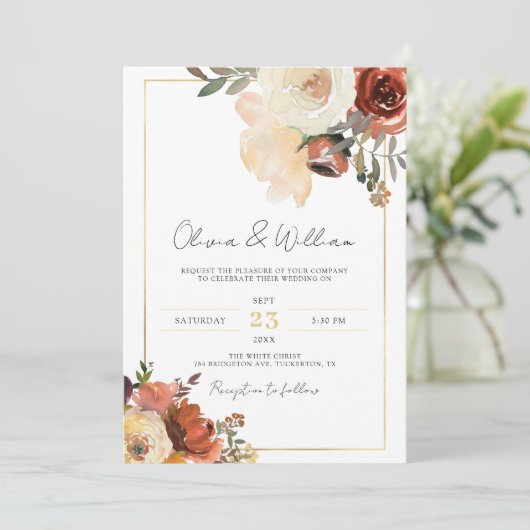Bohemian Gold en Copper Shades Rustic Fall Wedding Kaart (Staand voorkant)